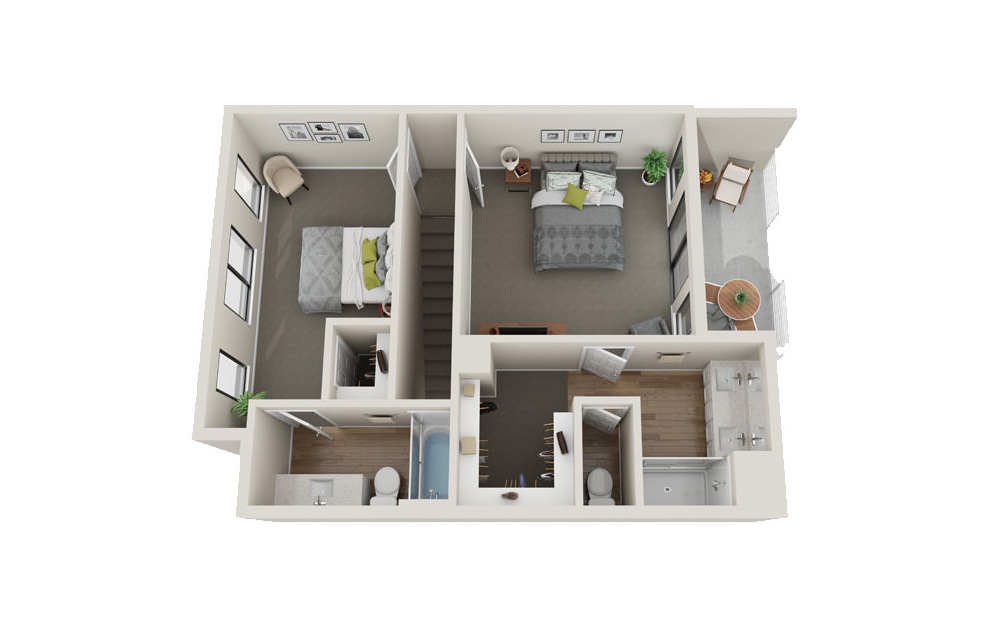 Gallegos - 2 bedroom floorplan layout with 2.5 baths and 1309 square feet. (Floor 2)