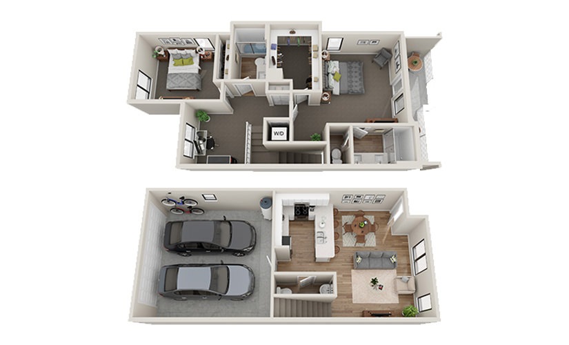 Cordova - 2 bedroom floorplan layout with 2.5 bathrooms and 1315 square feet