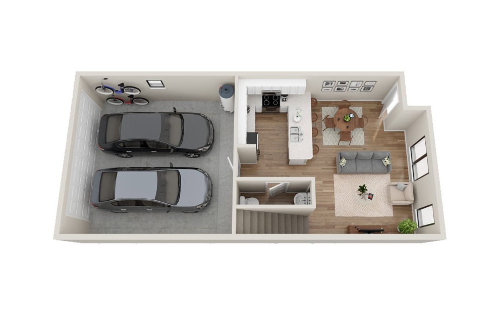 Valle - 2 bedroom floorplan layout with 2.5 baths and 1349 square feet. (Floor 1)