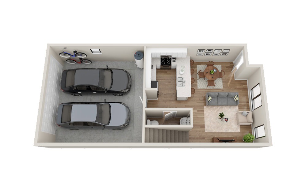 Valle - 2 bedroom floorplan layout with 2.5 bathrooms and 1349 square feet (Floor 1)