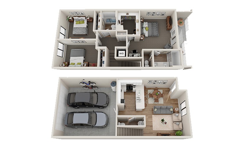 Sierra - 3 bedroom floorplan layout with 2.5 bathrooms and 1393 square feet