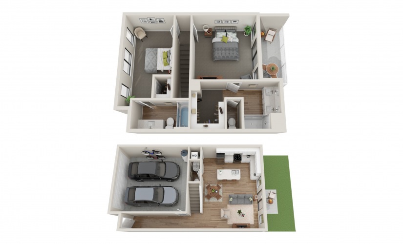 Gallegos - 2 bedroom floorplan layout with 2.5 bathrooms and 1309 square feet